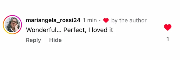 Instagram testimonial: Wonderful... Perfect, I loved it